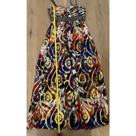 Vintage Oleg Cassini Silk Maxi Dress Gown Multicolor Metallic Beaded Eclectic 10 - Picture 13 of 13